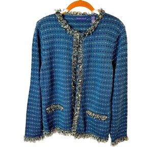 Vintage Karen Scott Ladies Jacket Sweater with‎ Fringe Trim M